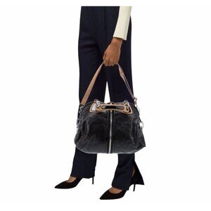 ⭐Cynthia Rowley Shoulder Bag Bicolor Black Tan Leather Zippers Heavy Hardware⭐